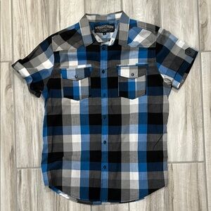 Casual Blue and Black Button Down Shirt